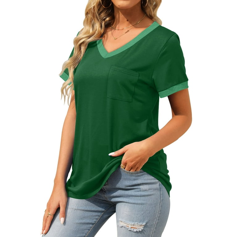 MOSHU Women's V-Neck Casual Summer T-Shirt with Pockets – Loose Fit, Short Sleeve, Breathable Cotton | AmazPromo