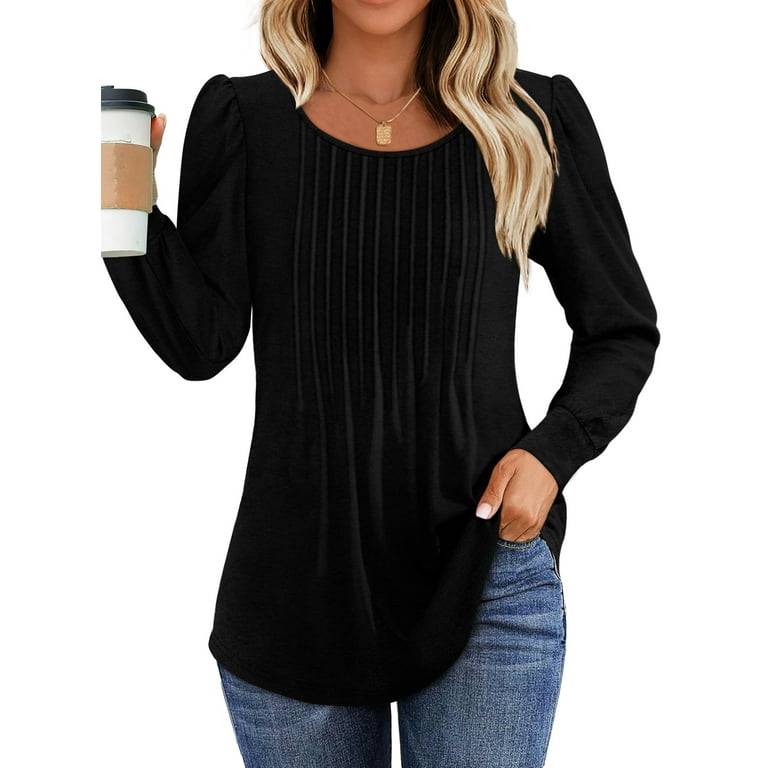 Fantaslook Women's Pleated Puff Sleeve Tunic Top | Dressy Casual Long Sleeve Fall Blouse | Elegant | AmazPromo