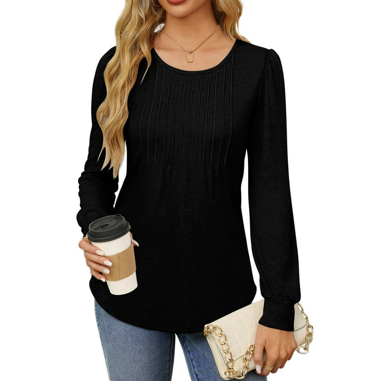 Fantaslook Women's Pleated Puff Sleeve Tunic Top | Dressy Casual Long Sleeve Fall Blouse | Elegant | AmazPromo