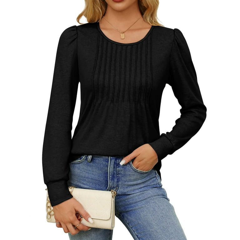 Fantaslook Women's Pleated Puff Sleeve Tunic Top | Dressy Casual Long Sleeve Fall Blouse | Elegant | AmazPromo