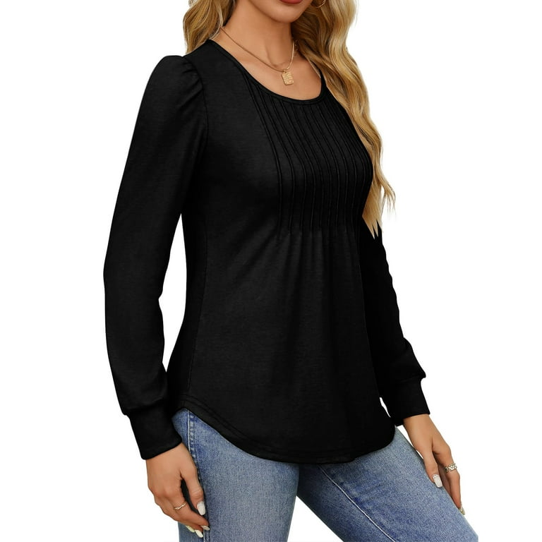 Fantaslook Women's Pleated Puff Sleeve Tunic Top | Dressy Casual Long Sleeve Fall Blouse | Elegant extra image