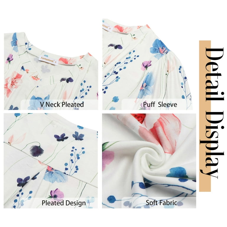 Fantaslook Pleated V-Neck Long Sleeve Tunic Tops for Women | Fall Casual Blouses with Curved Hem extra image