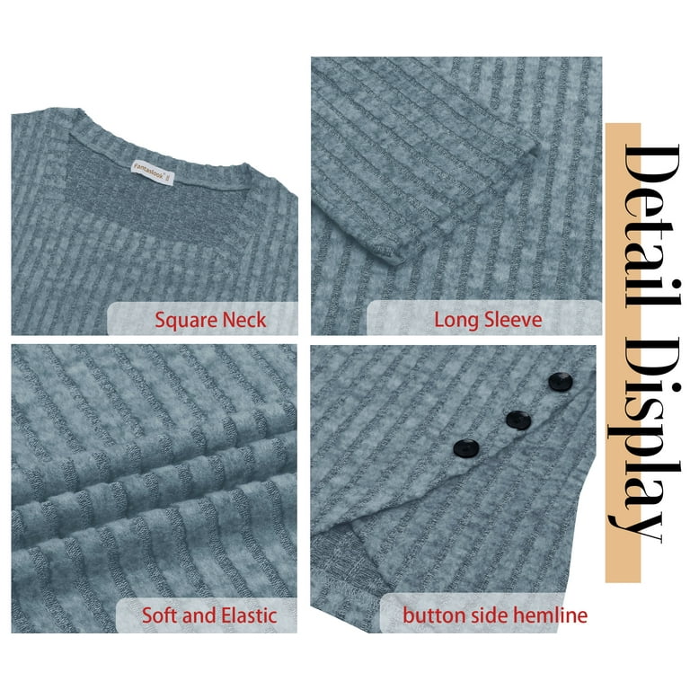 Fantaslook Women's Square Neck Long Sleeve Tunic Blouse with Decorative Button Sides extra image