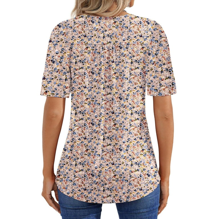 Fantaslook Women's Pleated Floral Tunic Tops – Short Sleeve Casual Dressy Blouses for Summer extra image