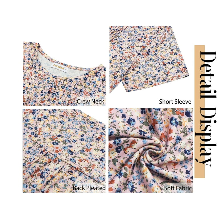 Fantaslook Women's Pleated Floral Tunic Tops – Short Sleeve Casual Dressy Blouses for Summer extra image