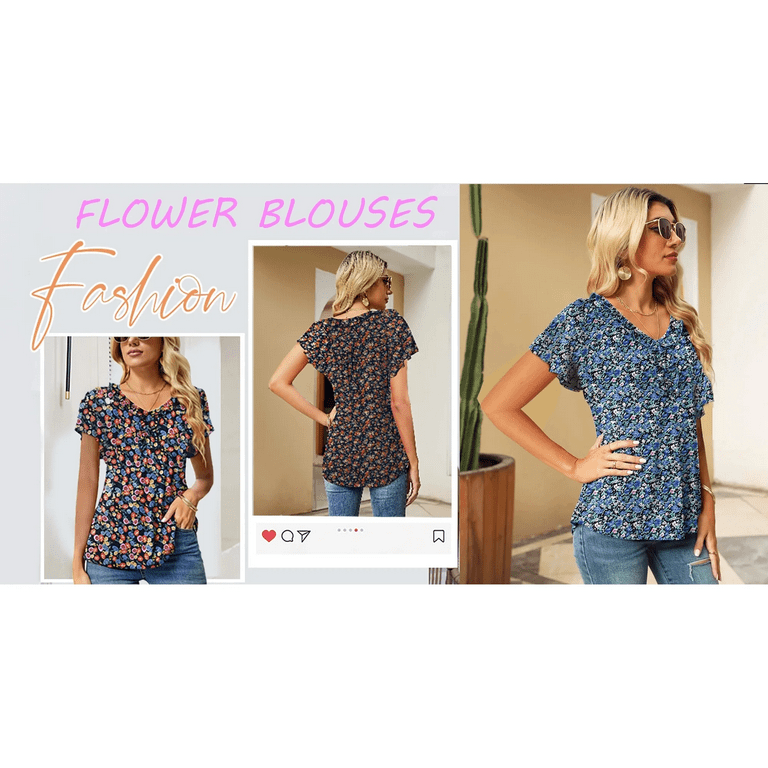 Fantaslook Women's Floral Ruffle Sleeve Blouse – Casual V-Neck Tunic Top for Summer, Dressy & Flowy | AmazPromo