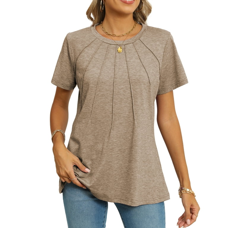 Rosvigor Women's Pleated Blouses – Elegant Short Sleeve Summer Tops, Casual & Dressy Shirts for Work | AmazPromo