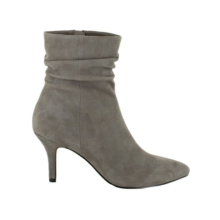 BELLA VITA Women's Gray Ruched Cushioned Pointed Toe Stiletto Zip-Up Leather Booties – Size 9 WW | AmazPromo