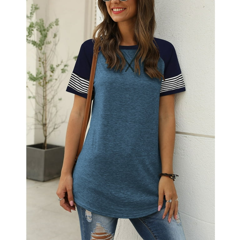 TEMOFON Women's Color Block Tunic Tops – Short Sleeve Round Neck Summer T-Shirts – Casual Loose Fit | AmazPromo