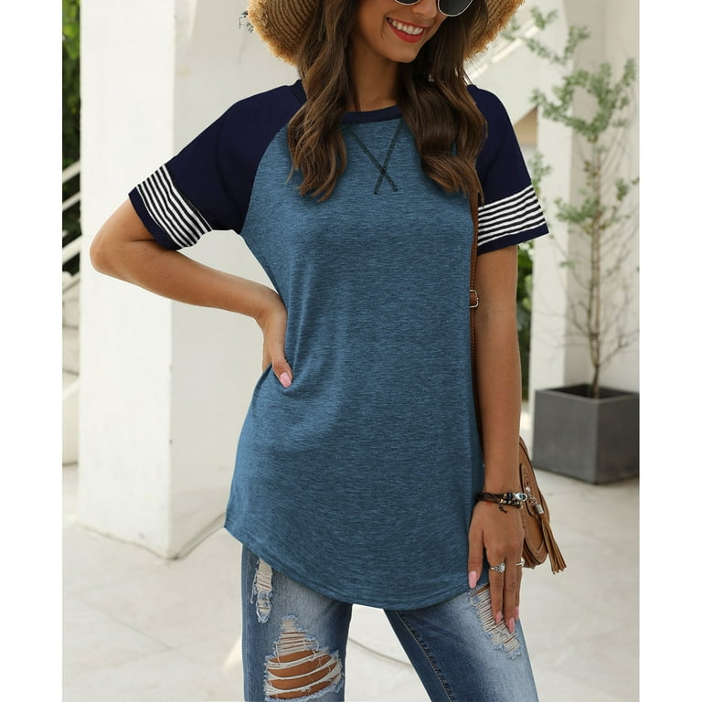 TEMOFON Women's Color Block Tunic Tops – Short Sleeve Round Neck Summer T-Shirts – Casual Loose Fit extra image