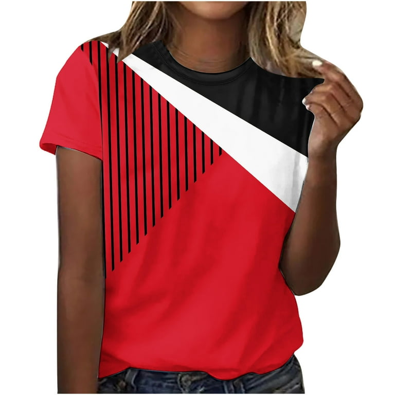 Baskuwish Women's Color Block T-Shirts – Casual Summer Short Sleeve Crew Neck Tops, Comfy | AmazPromo