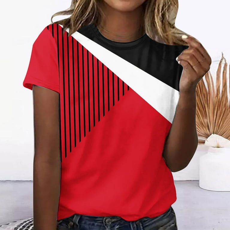 Baskuwish Women's Color Block T-Shirts – Casual Summer Short Sleeve Crew Neck Tops, Comfy | AmazPromo