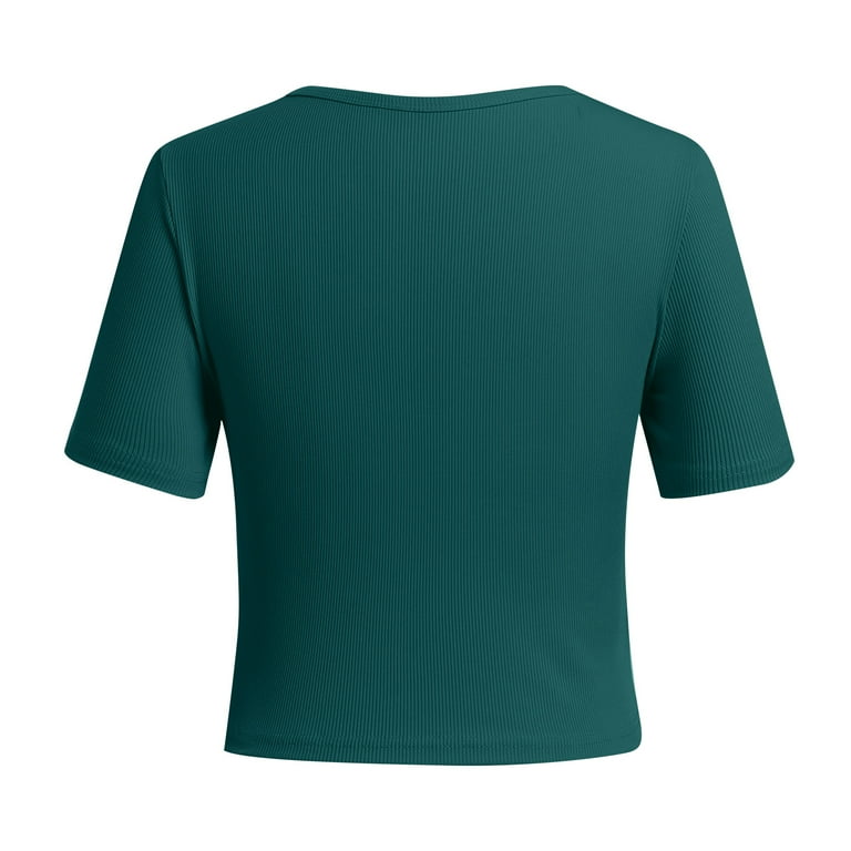 IWEMEK Women’s Ribbed Crop Top – Short Sleeve Summer Tee, Crew Neck Slim Fit Going Out Shirt, Trendy | AmazPromo