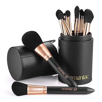 OMANIAC Professional Makeup Brush Set - 12-Piece Pearlescent Wood Handle Brushes with Cruelty-Free S | AmazPromo