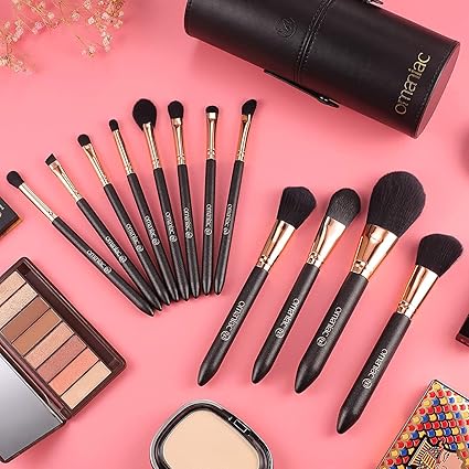OMANIAC Professional Makeup Brush Set - 12-Piece Pearlescent Wood Handle Brushes with Cruelty-Free S extra image