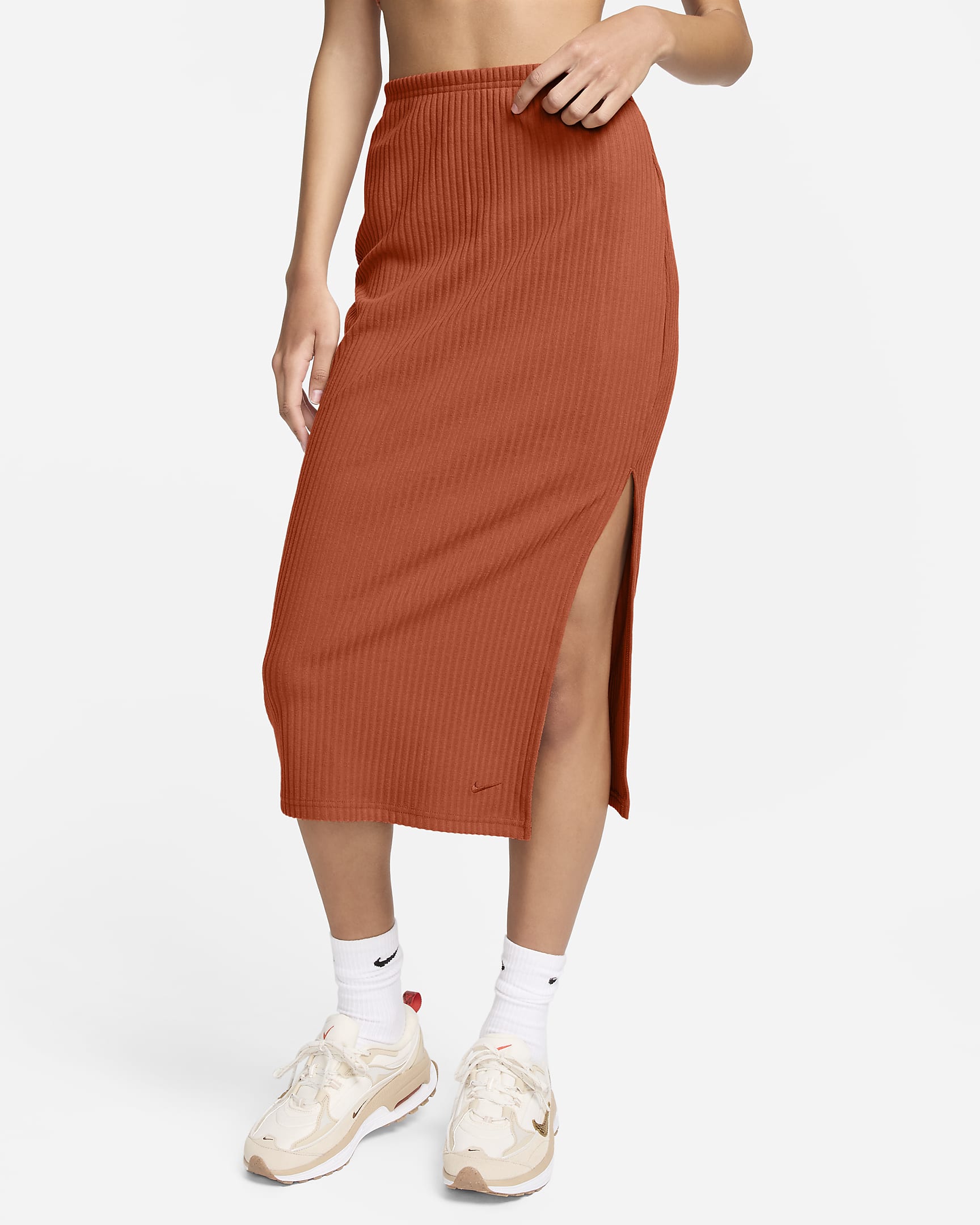 Nike Sportswear Chill Rib Skirt for Women - Soft Ribbed Knit Midi Skirt with Side Slit & Slim Fit - extra image