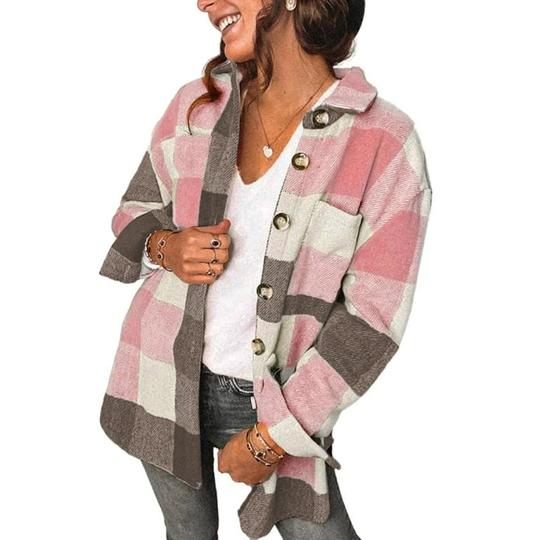 Fantaslook Women's Plaid Flannel Shacket Jacket – Stylish Button-Down Long Sleeve Shirt Coat | AmazPromo