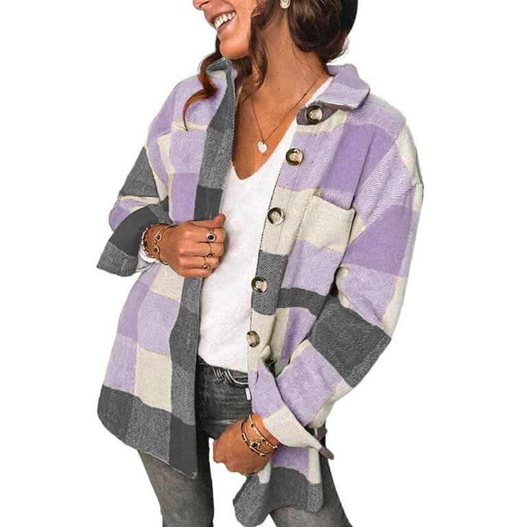 Fantaslook Women's Plaid Shacket Jacket - Stylish Flannel Button Down Shirt Coat with Pockets & Long | AmazPromo