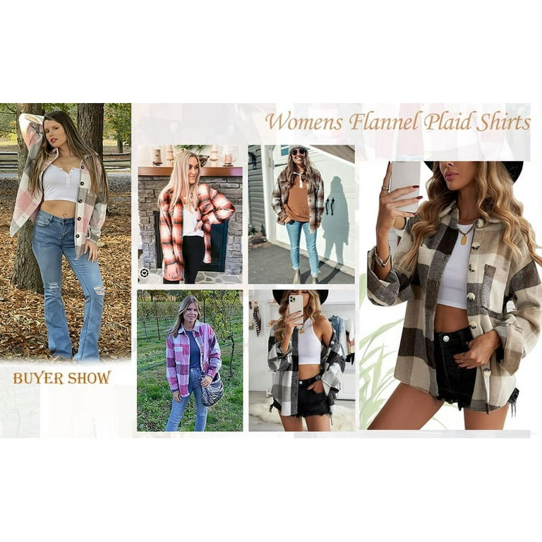 Fantaslook Women's Plaid Shacket Jacket - Stylish Flannel Button Down Shirt Coat with Pockets & Long extra image