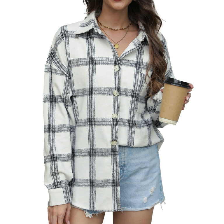Fantaslook Women's Plaid Shacket Jacket | Flannel Button-Down Shirt Blouse | Long Sleeve Oversized | AmazPromo