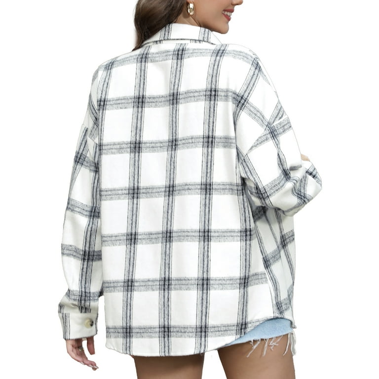 Fantaslook Women's Plaid Shacket Jacket | Flannel Button-Down Shirt Blouse | Long Sleeve Oversized extra image