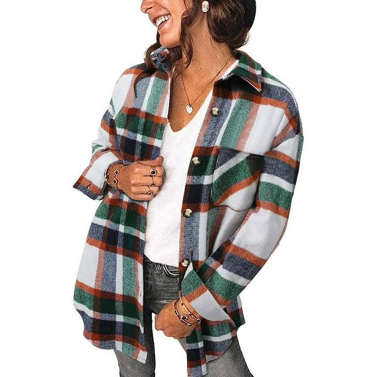 Fantaslook Women's Plaid Flannel Shacket Jacket – Stylish Button Down Long Sleeve Shirt Coat | AmazPromo