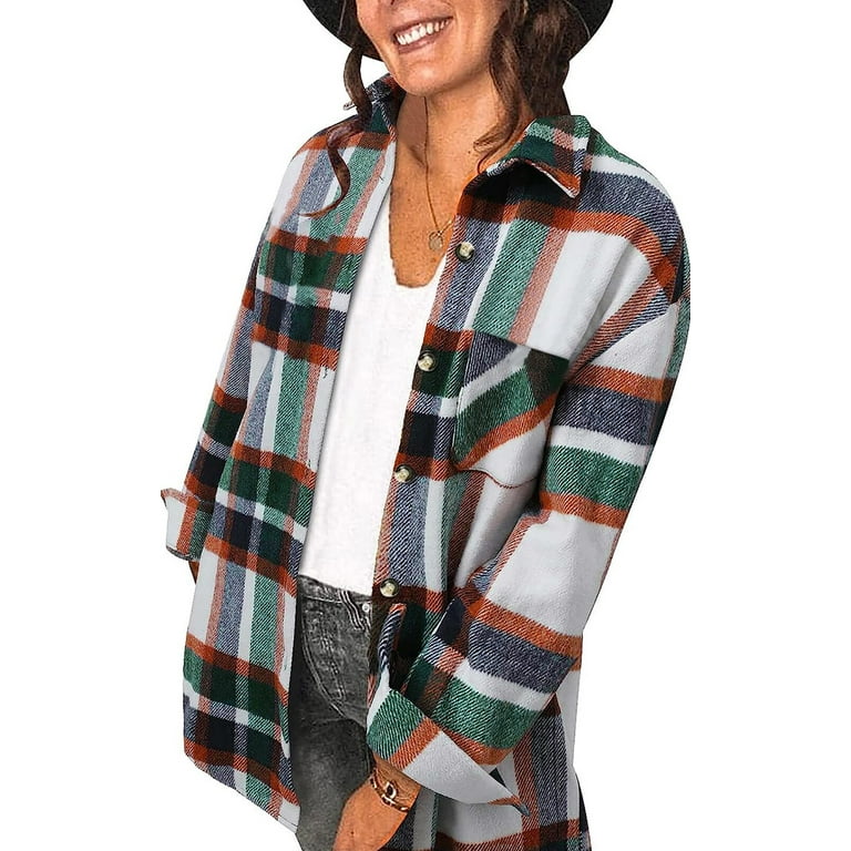 Fantaslook Women's Plaid Flannel Shacket Jacket – Stylish Button Down Long Sleeve Shirt Coat | AmazPromo