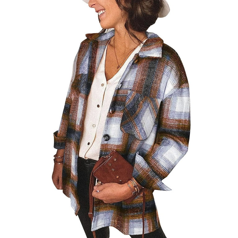 Fantaslook Women's Plaid Shacket Jacket Long Sleeve Button-Down Flannel Shirt Coat – Stylish & Cozy | AmazPromo