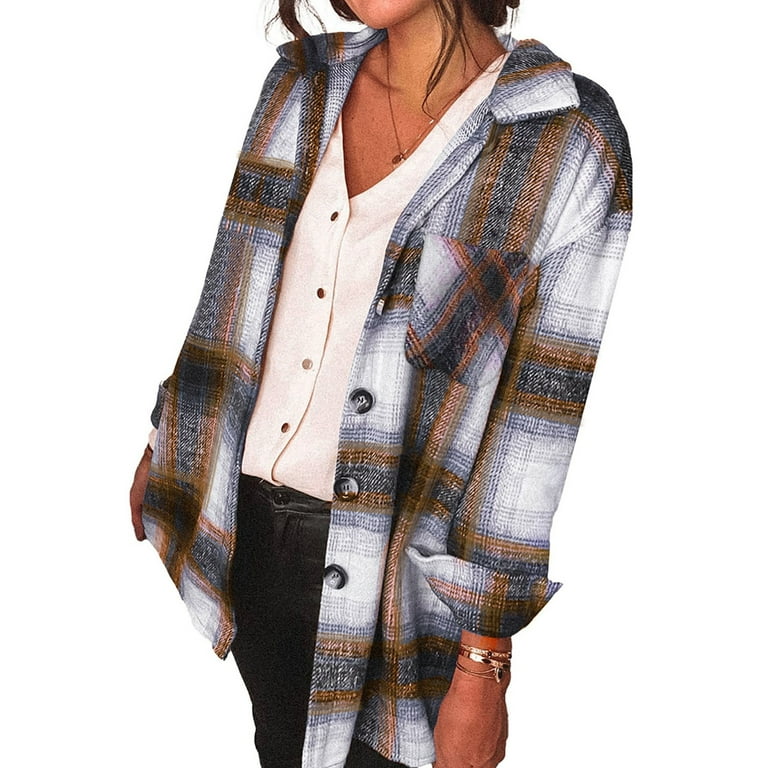 Fantaslook Women's Plaid Shacket Jacket Long Sleeve Button-Down Flannel Shirt Coat – Stylish & Cozy | AmazPromo