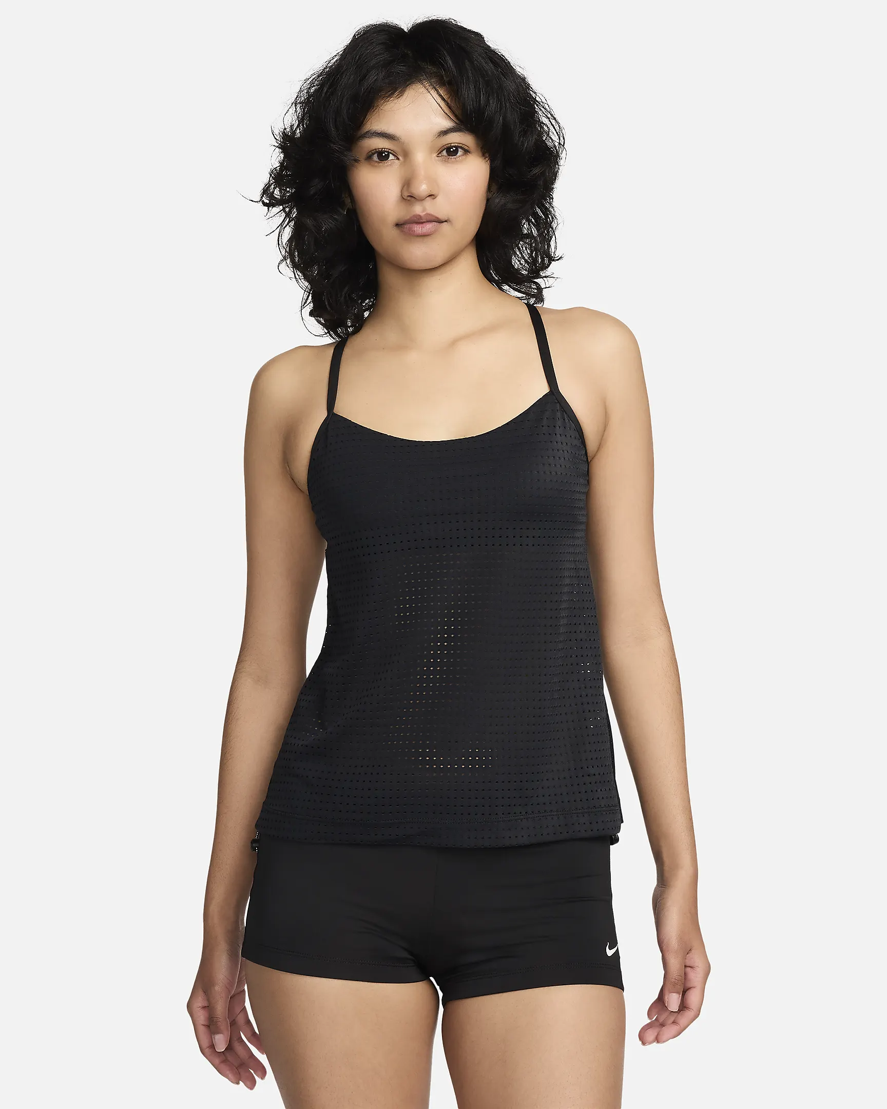 Nike Essential Layered Tankini Top: Medium Support, Adjustable Hem, Removable Cups   | AmazPromo