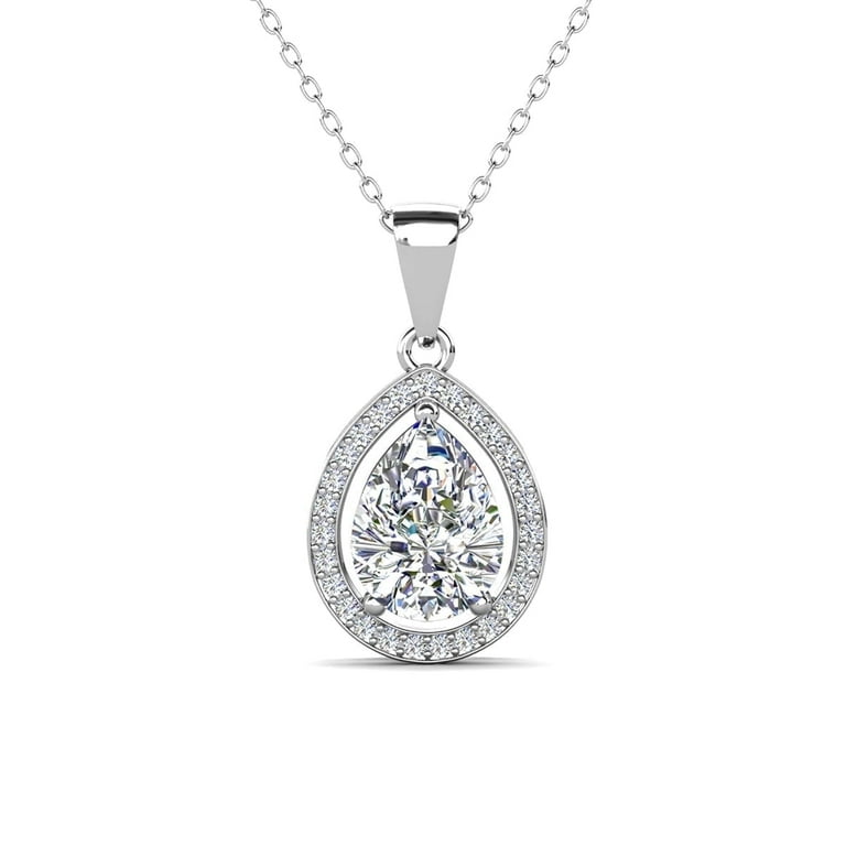 Cate & Chloe Isabel 18k White Gold Plated Pendant Necklace for Women – Elegant Simulated Diamond Cry | AmazPromo