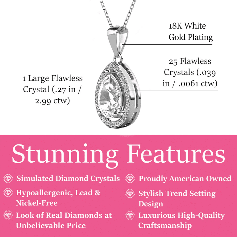 Cate & Chloe Isabel 18k White Gold Plated Pendant Necklace for Women – Elegant Simulated Diamond Cry | AmazPromo