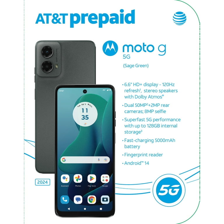 AT&T Motorola Moto G 5G (2024) – 128GB, Sage Green | Unlocked Speed, 50MP Camera, 5000mAh Battery | AmazPromo