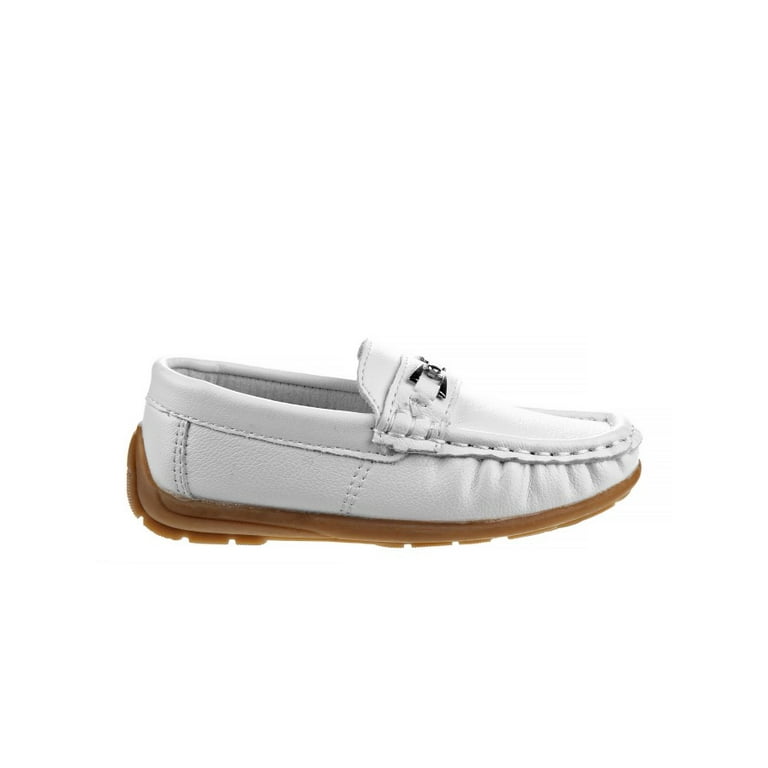 Josmo Toddler Boys Slip-On Loafers with Metal Accent – Dressy & Casual Shoes for Kids, White | AmazPromo