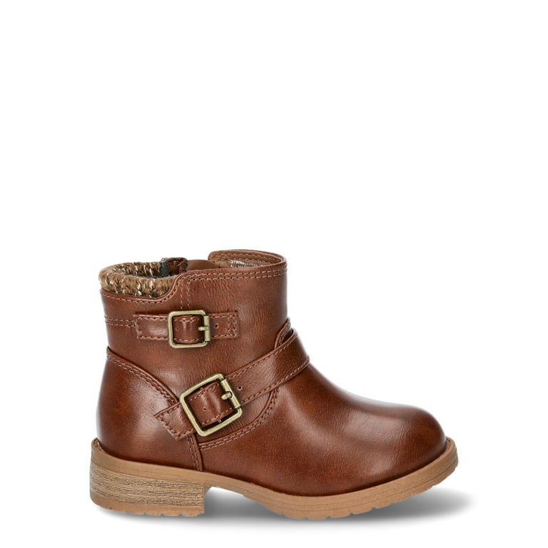 Wonder Nation Toddler Girls' Cozy Sweater Cuff Ankle Boots – Stylish & Comfy Fall Boots with Buckle | AmazPromo