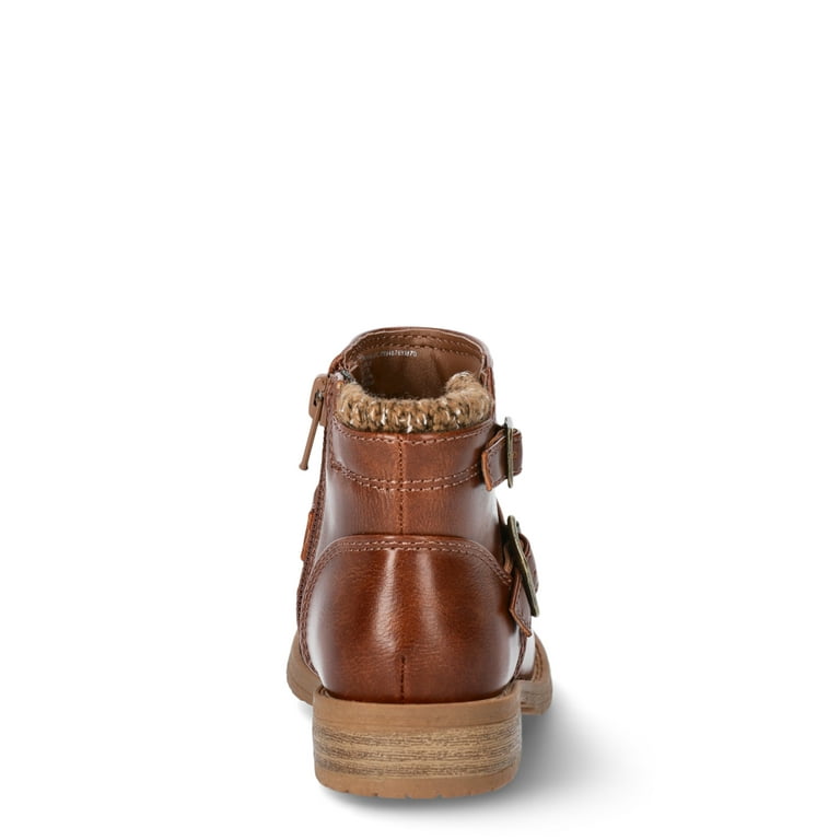 Wonder Nation Toddler Girls' Cozy Sweater Cuff Ankle Boots – Stylish & Comfy Fall Boots with Buckle | AmazPromo