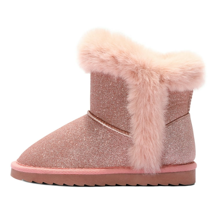 Kushyshoo Pink Glitter Girls Snow Boots with Faux Fur Lining – Lightweight Hook-and-Loop Winter Shoe | AmazPromo