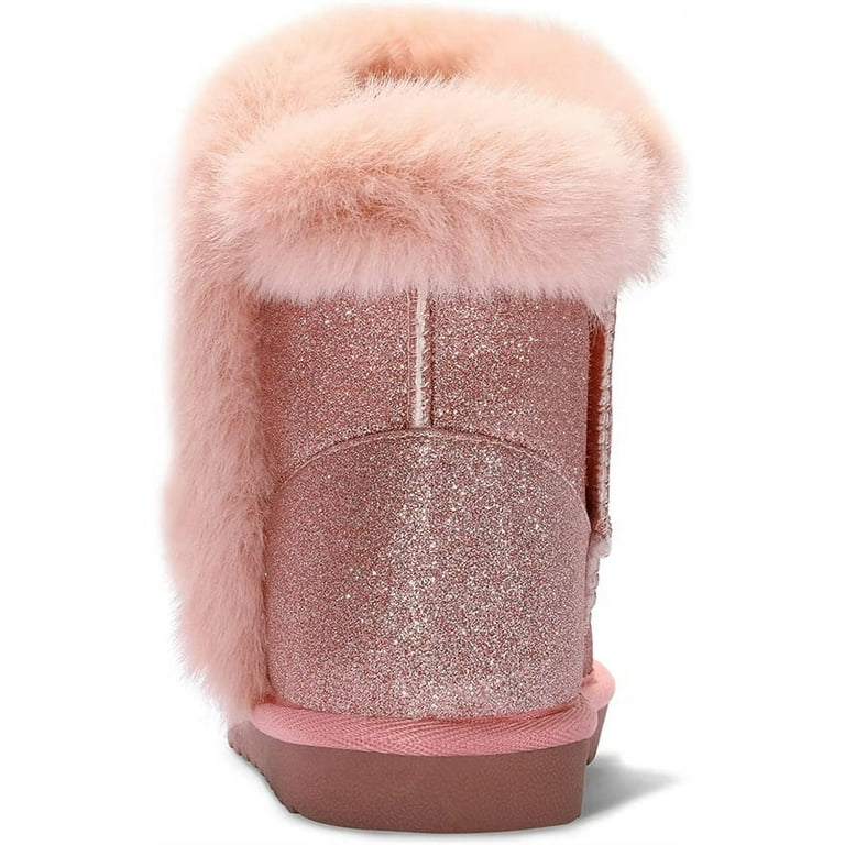 Kushyshoo Pink Glitter Girls Snow Boots with Faux Fur Lining – Lightweight Hook-and-Loop Winter Shoe extra image