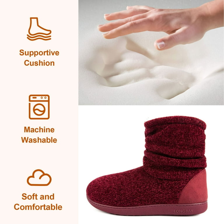 LongBay Women's Cozy Chenille Knit Slippers – Warm Plush Fleece Winter Booties with Memory Foam | AmazPromo