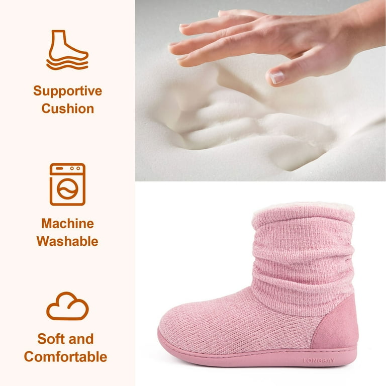 LongBay Women's Chenille Knit Cozy Winter Booties - Plush Fleece Slippers with Memory Foam Cushion, | AmazPromo