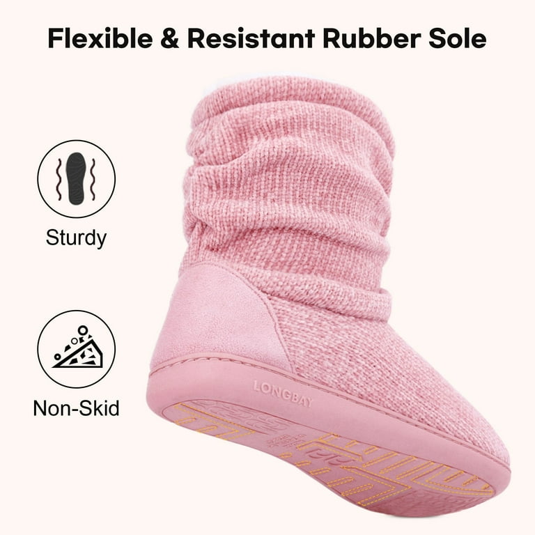 LongBay Women's Chenille Knit Cozy Winter Booties - Plush Fleece Slippers with Memory Foam Cushion, extra image