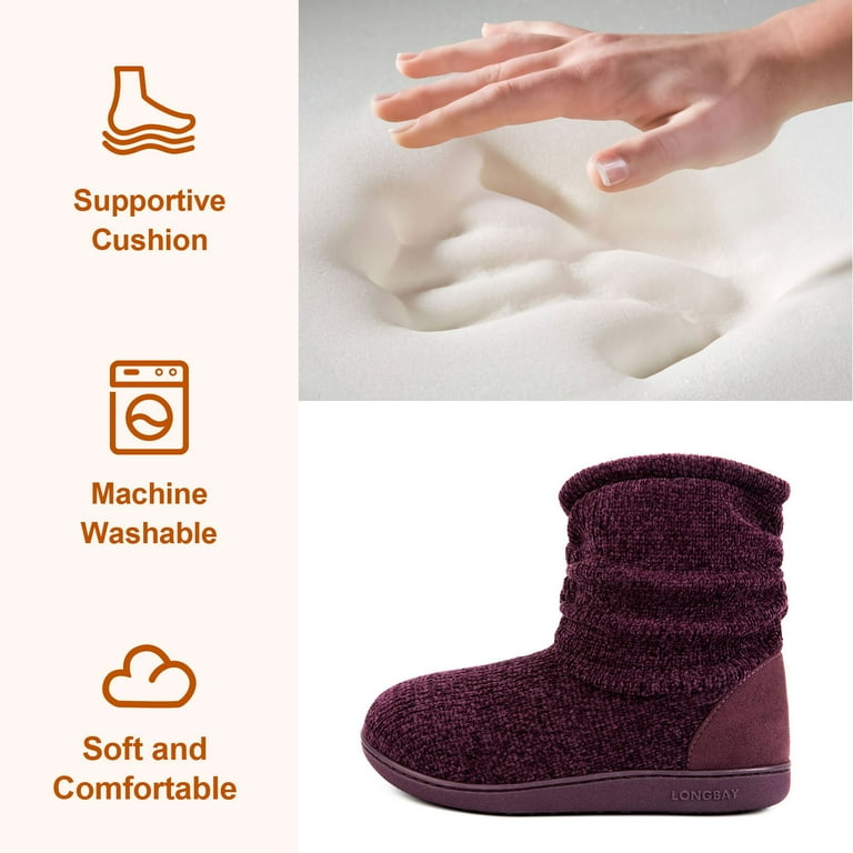 LongBay Women's Chenille Knit Winter Bootie Slippers - Cozy Plush Fleece Memory Foam Indoor/Outdoor | AmazPromo