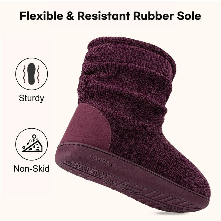 LongBay Women's Chenille Knit Winter Bootie Slippers - Cozy Plush Fleece Memory Foam Indoor/Outdoor | AmazPromo