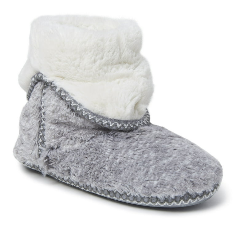 Dearfoams Women's Beth Faux Fur Fold-Down Bootie Slippers – Cozy Fuzzy Memory Foam House Boots | AmazPromo