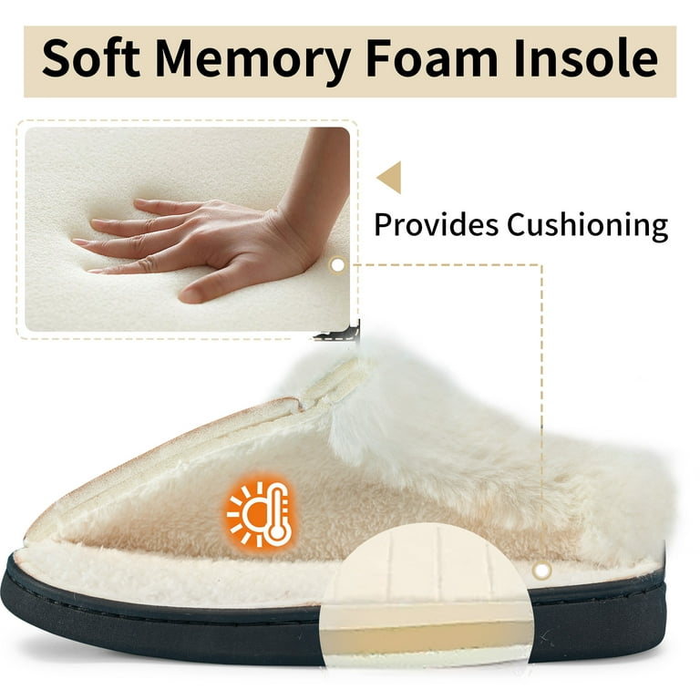 Ecetana Women's Memory Foam House Slippers – Fluffy Faux Fur, Warm Cozy Indoor Outdoor Slip-On Shoes | AmazPromo