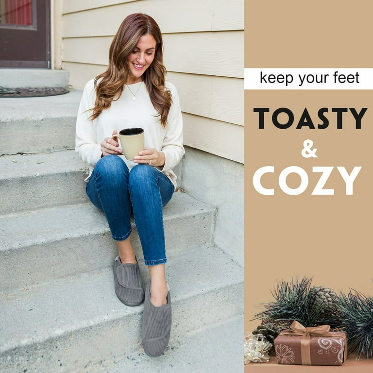 LongBay Women's Adjustable Memory Foam Diabetic Slippers – Ultra Soft House Shoes for Swollen Feet | AmazPromo