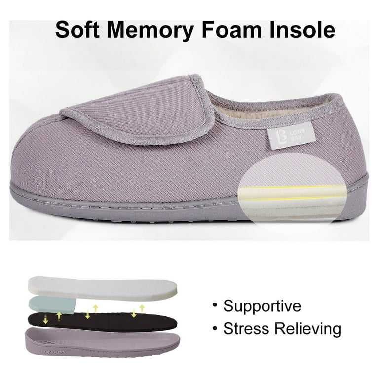 LongBay Women's Adjustable Diabetic Slippers with Memory Foam | Plush House Shoes for Swollen Feet | AmazPromo
