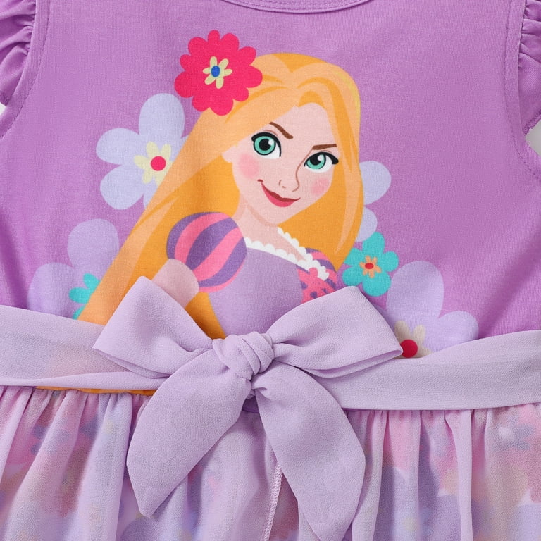 Disney Princess Girls Romper Dress – Rapunzel Graphic Jumpsuit with Tulle Skirt & Ruffled Sleeves | | AmazPromo