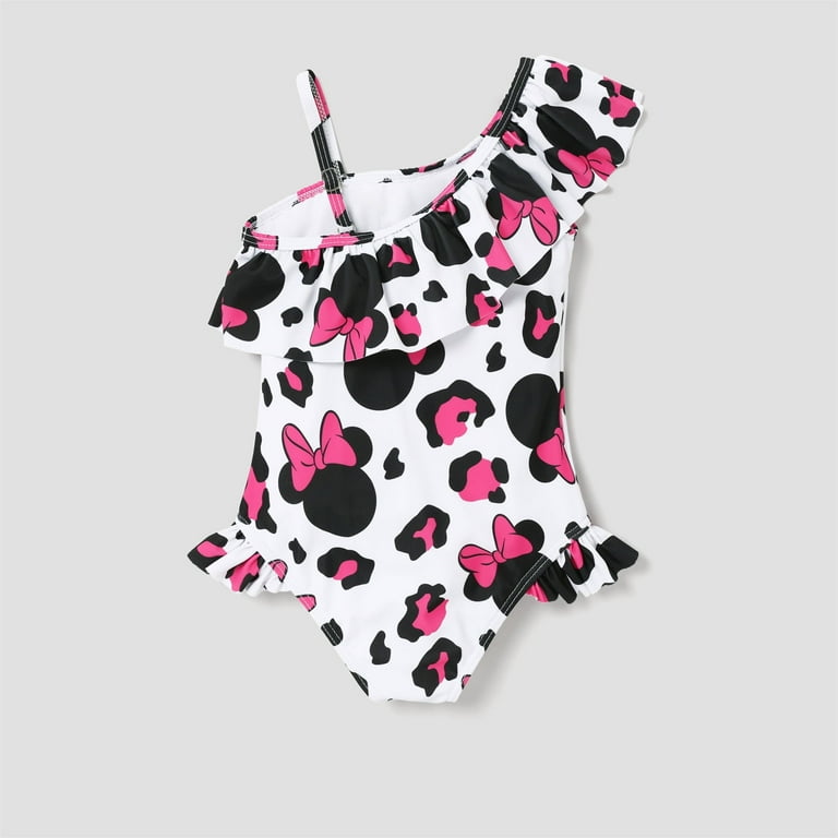 Disney Minnie Mouse Girls Swimsuit – One-Shoulder Ruffle Leopard Print Bathing Suit | Cute & Trendy extra image