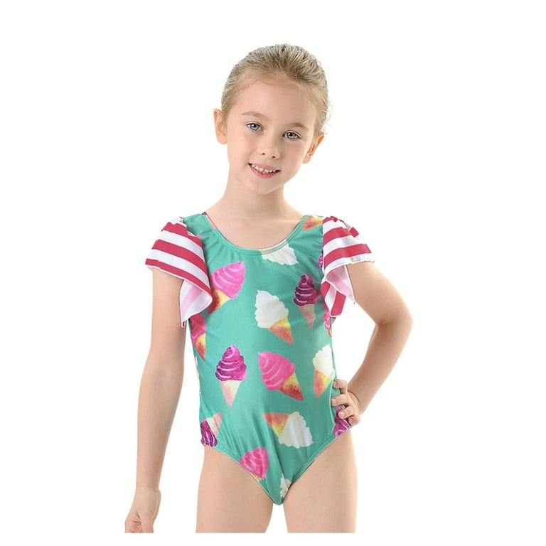 UUBLIK Ice Cream Print Girls One-Piece Swimsuit Set with Hat - Cute Ruffle Design, Perfect for Toddl | AmazPromo